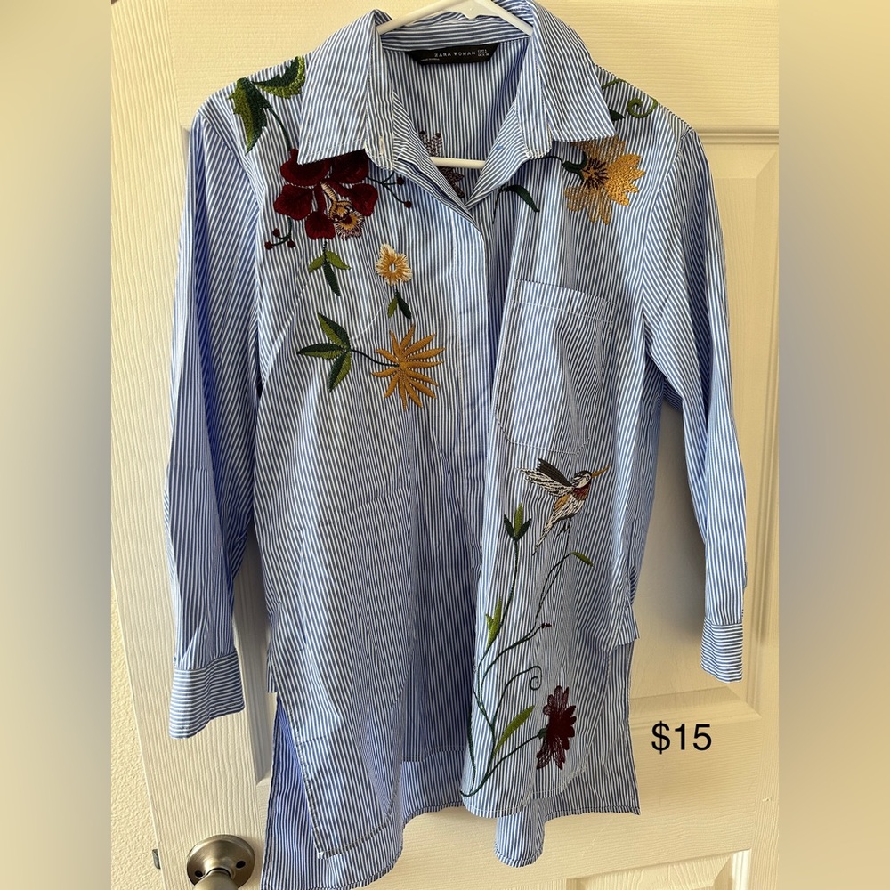 Zara Woman Button shirt floral striped size Large